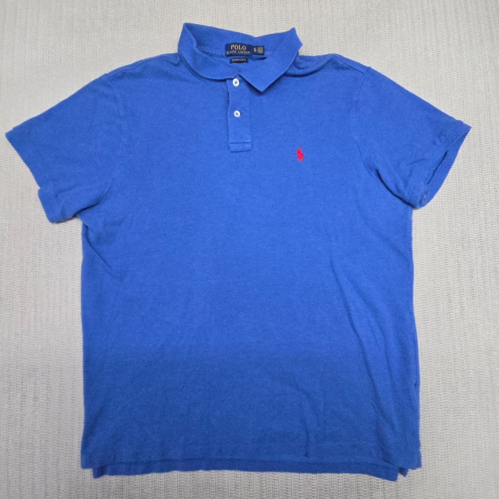 Polo Ralph Lauren Shirt Mens XL Blue Red Pony Short Sleeve Preppy Slim Fit